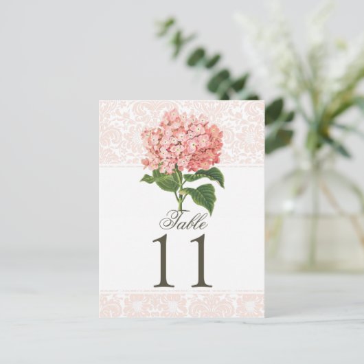  Roze Hortensia Trouwtafel Nummer Briefkaart (Staand voorkant)