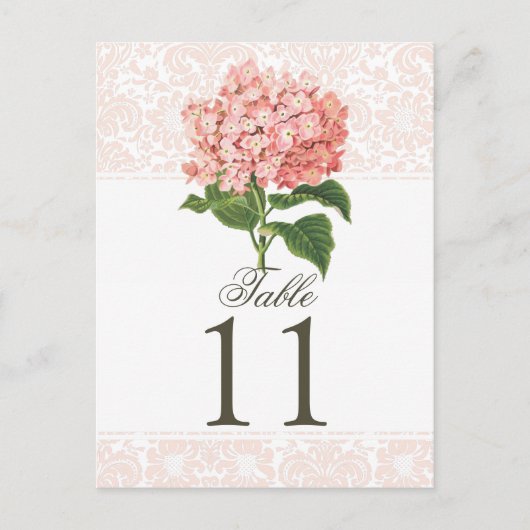 Roze Hortensia Trouwtafel Nummer Briefkaart (Voorkant)