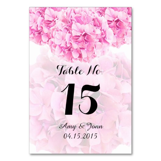 Roze hortensia trouwtafel nummers hortensia1 kaart (Voorkant)