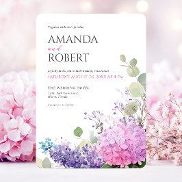 Roze Hortensia Watercolor Bloemen Elegante Trouwda Kaart