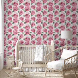 Roze Hortensia Watercolor Botanisch Bloemmotief Behang