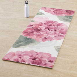 Roze Hortensia Watercolor Botanisch Bloemmotief Yogamat