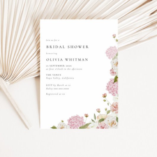 Roze Hortensia Witte Rozen Bruidsdouche Kaart