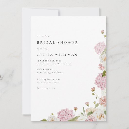 Roze Hortensia Witte Rozen Bruidsdouche Kaart (Voorkant)