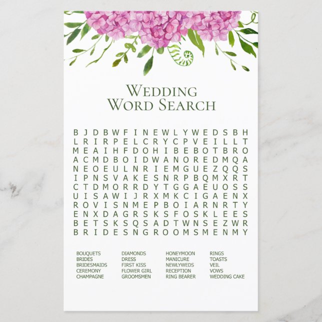 Roze Hortensia Woordzoekende Shower Game (Voorkant)