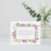 Roze Hortensia's 80ste Verjaardagskaart Verzoek Informatiekaartje (Staand voorkant)