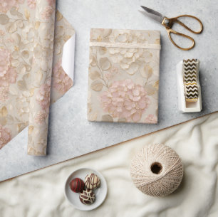 Roze Hortensia's Bloemig Goud Elegant Cadeaupapier