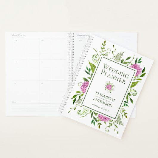 Roze Hortensia's Bloemschildering Bruiloft Planner (Display)