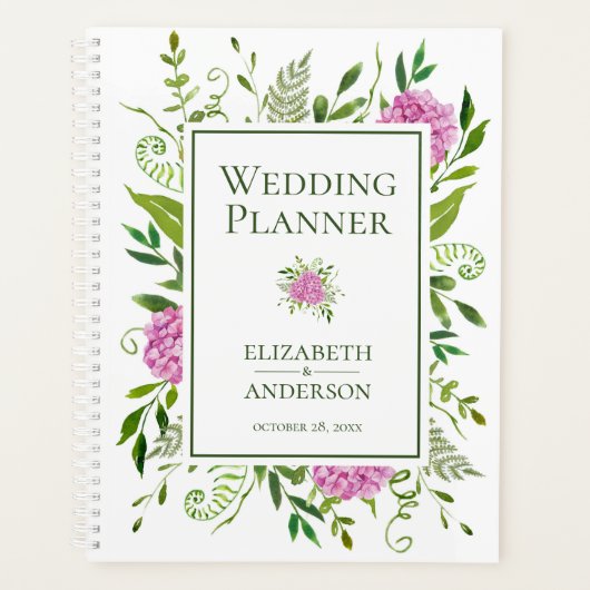 Roze Hortensia's Bloemschildering Bruiloft Planner (Voorkant)