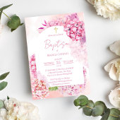 Roze hortensia's elegante bloemboogdoop kaart