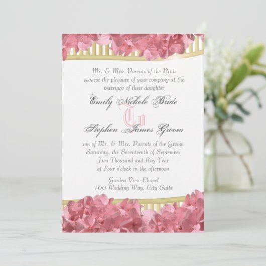 Roze hortensia's en gouden strepen kaart (Staand voorkant)