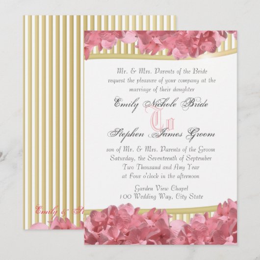 Roze hortensia's en gouden strepen kaart (Voorkant / Achterkant)