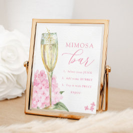 Roze Hortensia's & Gouden Glas Mimosa Bar Poster