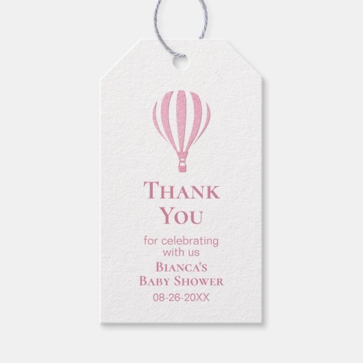 Roze Hot Air Ballon Baby shower Hartelijk dank Cadeaulabel (Voorkant)