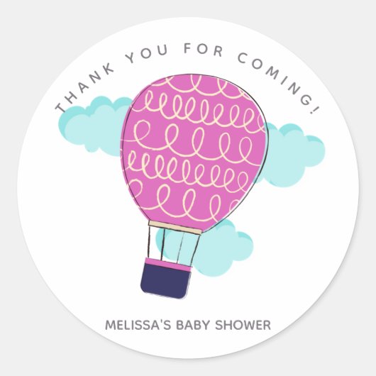 Roze Hot Air Ballon Baby shower Hartelijk dank Ronde Sticker (Voorkant)