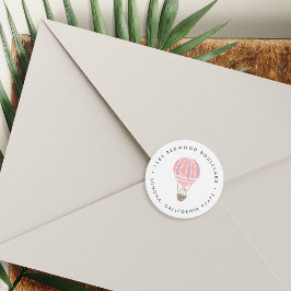 Roze Hot Air Ballonadres Ronde Sticker