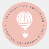 Roze Hot Air Ballonadres Ronde Sticker (Voorkant)