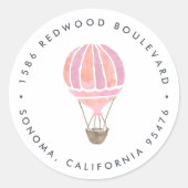 Roze Hot Air Ballonadres Ronde Sticker (Voorkant)