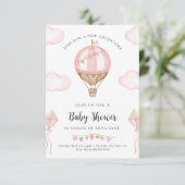 Roze Hot Air ballonvaarder Baby shower Invitation  Kaart (Staand voorkant)