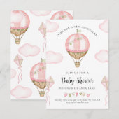 Roze Hot Air ballonvaarder Baby shower Invitation  Kaart (Voorkant / Achterkant)