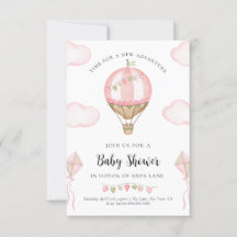 Roze Hot Air ballonvaarder Baby shower Invitation 