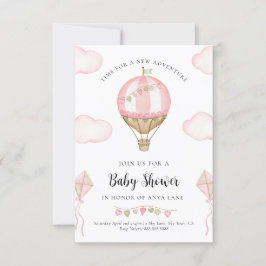 Roze Hot Air ballonvaarder Baby shower Invitation  Kaart