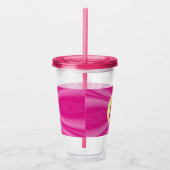 Roze Hot Bright Sunburst Monogram Yellow Circle Acryl Drinkbeker (Rechts)