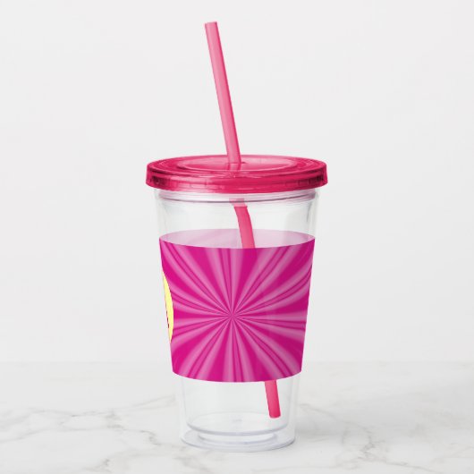 Roze Hot Bright Sunburst Monogram Yellow Circle Acryl Drinkbeker (Links)