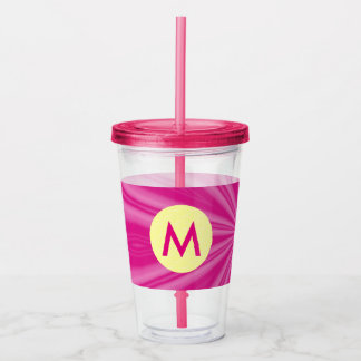 Roze Hot Bright Sunburst Monogram Yellow Circle Acryl Drinkbeker