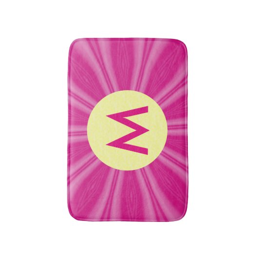 Roze Hot Bright Sunburst Monogram Yellow Circle Badmat (Voorkant Verticaal)