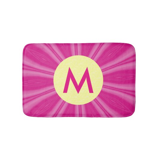 Roze Hot Bright Sunburst Monogram Yellow Circle Badmat (Voorkant)