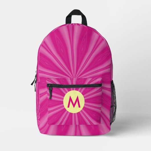 Roze Hot Bright Sunburst Monogram Yellow Circle Bedrukte Rugzak (Voorkant)