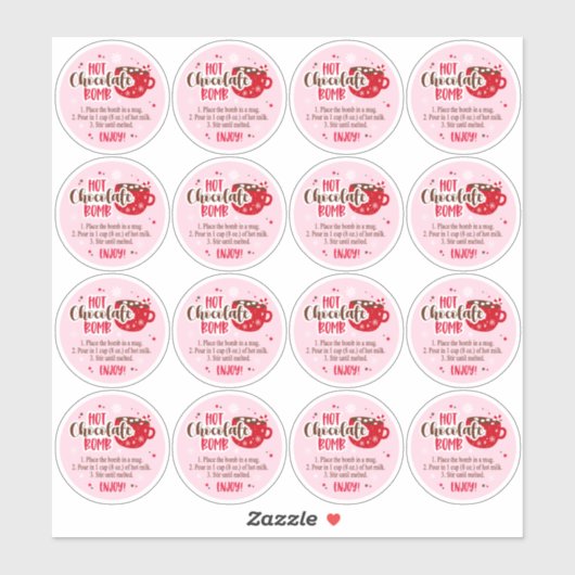 Roze Hot Cacao Bomb Chocolade Serving Instructies Sticker (Vel)