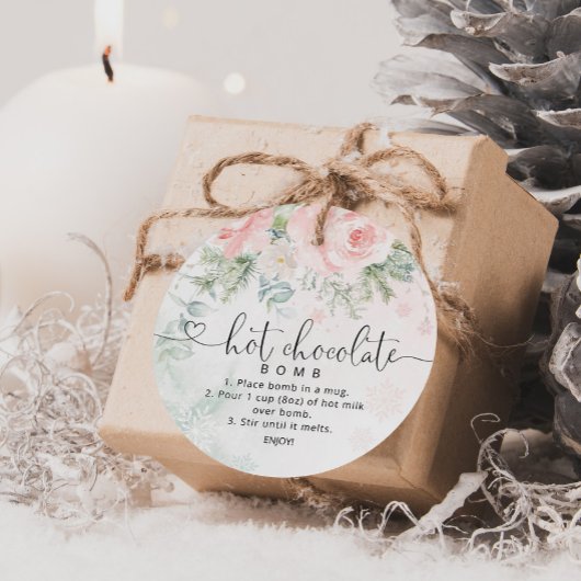 Roze hot chocolate bom bedankjes labels