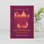 Roze hot Fire Sweet 16 Bonfire Party Invitation Kaart (Staand voorkant)
