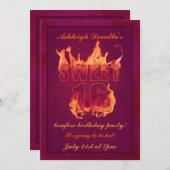 Roze hot Fire Sweet 16 Bonfire Party Invitation Kaart (Voorkant / Achterkant)