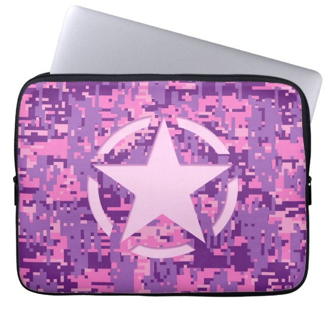 Roze Hot Pink Digitale Camouflage Decoratie Laptop Sleeve (Voorkant)