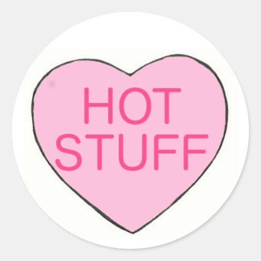 Roze HOT STUFF Valentijnsdag Snoep Hartslag Ronde Sticker (Voorkant)