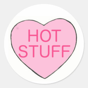 Roze HOT STUFF Valentijnsdag Snoep Hartslag Ronde Sticker