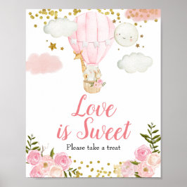 Roze hotair ballon Waterverf Love is Sweet Poster
