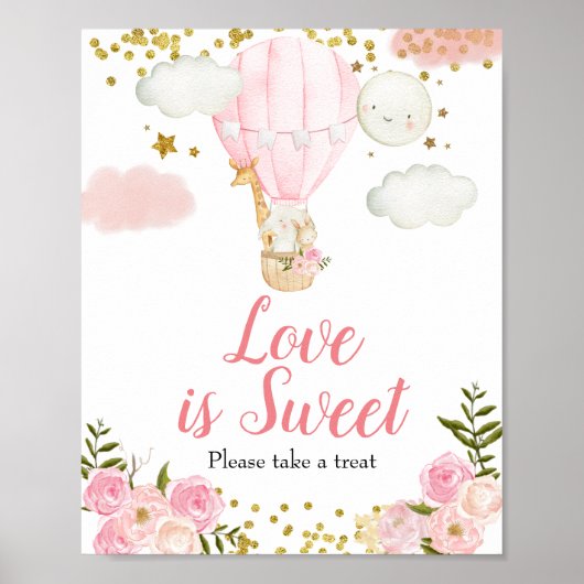 Roze hotair ballon Waterverf Love is Sweet Poster (Voorkant)
