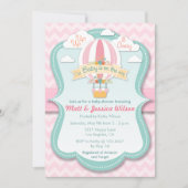 Roze hotair ballonmeisjes Baby shower uitnodiging (Voorkant)