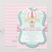 Roze hotair ballonmeisjes Baby shower uitnodiging (Voorkant / Achterkant)