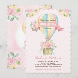 Roze hotline ballon Floral Baby Girl Shower Kaart