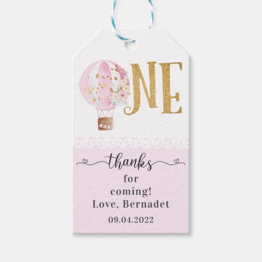 Roze hotline ballon van 1 januari Gift Labels Cadeaulabel (Voorkant)