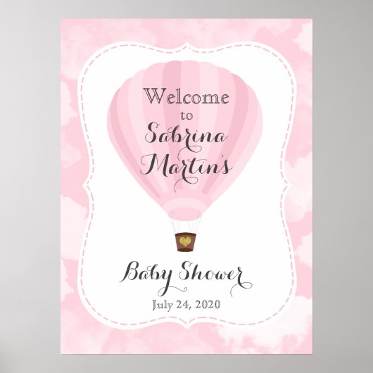 Roze hotline ballonvaardig Baby shower Welkomsttek Poster (Voorkant)