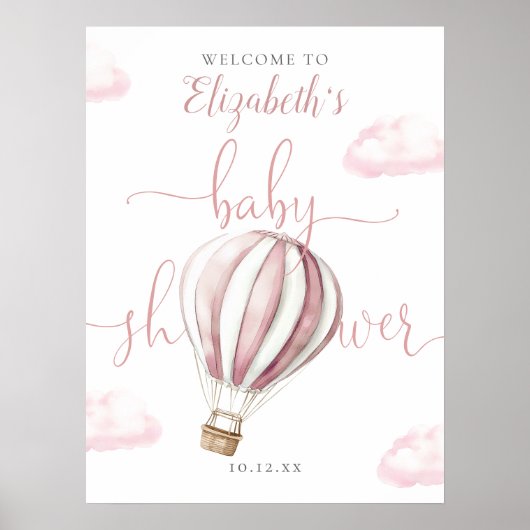 Roze hotline ballonvaardig Baby shower Welkomsttek Poster (Voorkant)