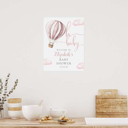 Roze hotline ballonvaardig Baby shower Welkomsttek Poster (Keuken)