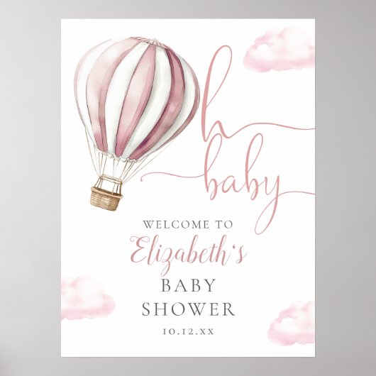 Roze hotline ballonvaardig Baby shower Welkomsttek Poster (Voorkant)