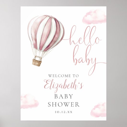 Roze hotline ballonvaardig Baby shower Welkomsttek Poster (Voorkant)